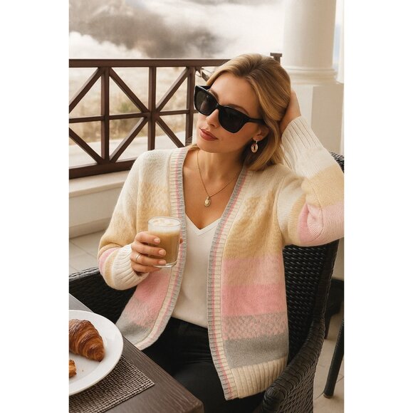 CCC Brown Tan Classy City Chicks Size Large Open Knit Cardigan Cozy Streetwear - Picture 1 of 10